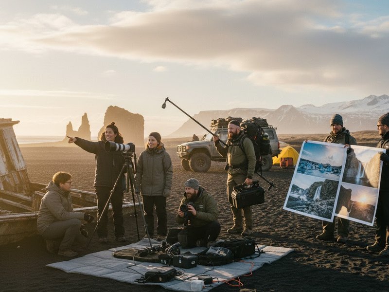 Команда фотографов Victoriavoyage обсуждает детали тура по Исландии, работа над проектом.